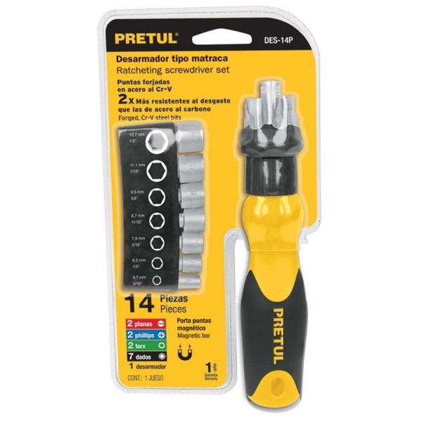 ხელსაწყოების ნაკრები Pretul DES-14P, 14Pcs, Tools Set, Yellow/Black