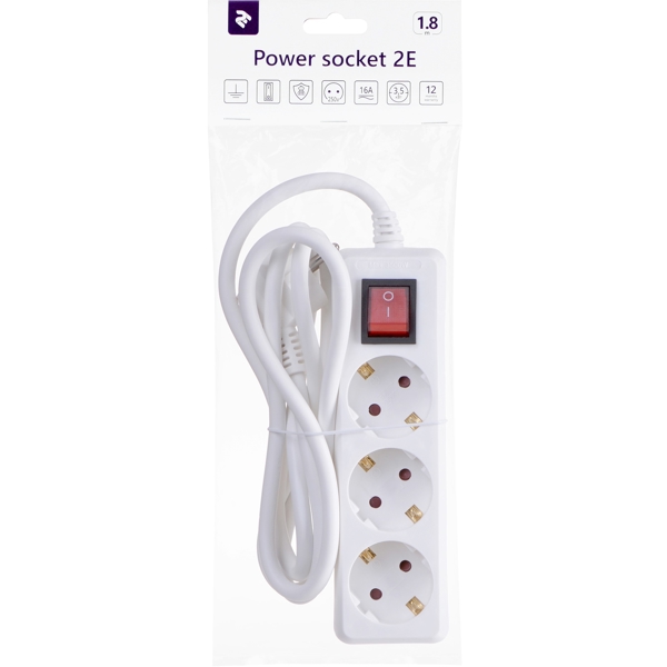 დენის გამანაწილებელი 2E 2E-U03ESM1.5, 3 Socket, 1.8m, White