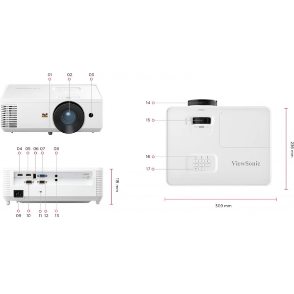 პროექტორი ViewSonic PA700X, DLP Projector, XGA 1024x768, 4500lm, White