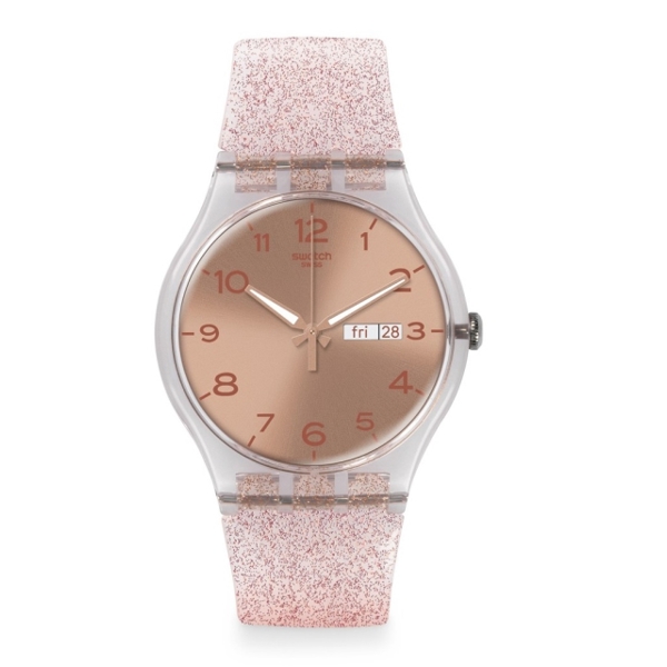 Swatch Glistar Pink Gold Dial Pink Silicone Ladies Watch SUOK703