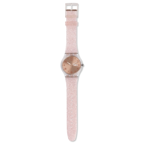 Swatch Glistar Pink Gold Dial Pink Silicone Ladies Watch SUOK703