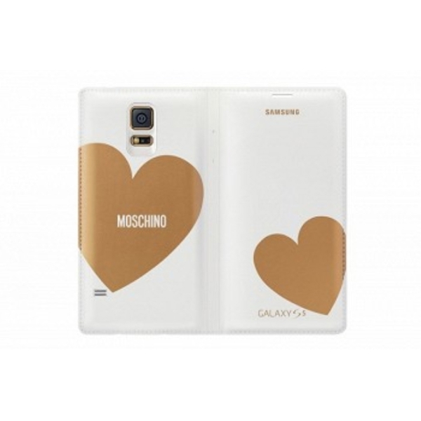 MOBILE CASES SAMSUNG SAMSUNG GALAXY S5  FLIP  COVER MOSCHINO HEART  WHITE GOLD