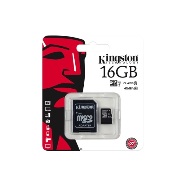 მეხსიერების ბარათი KINGSTON  16GB SD   SDC10G216GB  (MICRO+ADAPTER) CLASS10