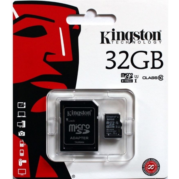 მეხსიერების ბარათი KINGSTON  32GB  SDC10G232GB  (MICRO+ADAPTER) CLASS10