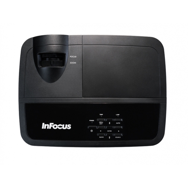 InFocus IN116x Projector: WXGA (1280 x 800) resolution; Up to 10,000-hour lamp; 3200 lumens; Contrast ratio of 15000:1; HDMI 1.4, VGA x 2, Composite video, S-Video, 3.5 mm stereo in x 2, 3.5mm stereo out, VGA monitor out, RS232C