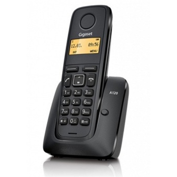 GIGASET  A120 Black User-friendly keys with sensitive pressure points ;Plug & play: handset pre-registered to base station ;Illuminated, graphical display ;Long talk/standby time of up to 18/200 hours ;Phonebook for up to 50 entries ;Call list with up to 25 entries