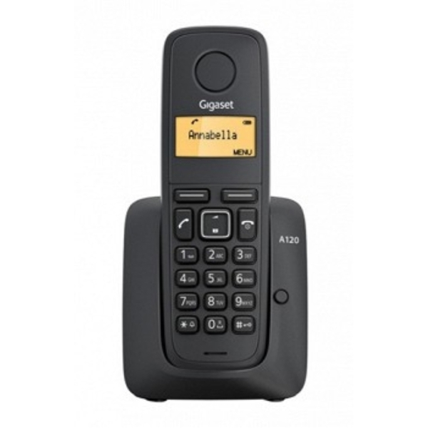 GIGASET  A120 Black User-friendly keys with sensitive pressure points ;Plug & play: handset pre-registered to base station ;Illuminated, graphical display ;Long talk/standby time of up to 18/200 hours ;Phonebook for up to 50 entries ;Call list with up to 25 entries