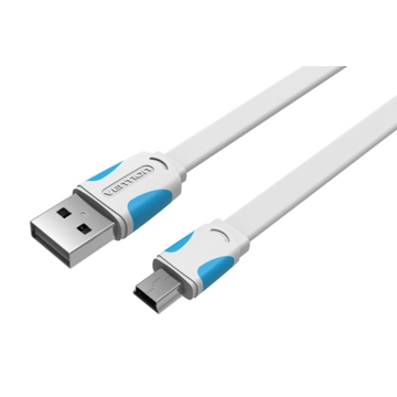 VENTION  VAS-A14-W150 Flat USB 2.0 A male to MINI USB male Data Transfer Cable  1.5M  WHITE&BLUE