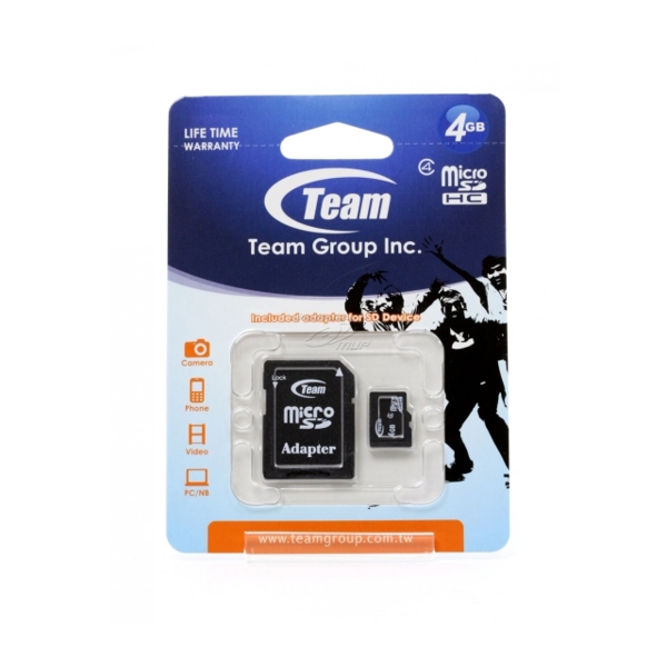 TEAM micro SDHC 4GB class 4 retail W/1 adapter