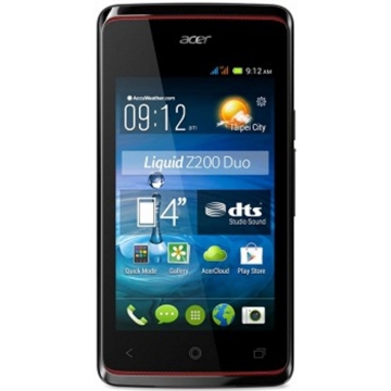 მობილური Acer Liquid Z7 (Z200) ,Dual Core 1.0 GHz, MT6572M, 4 inch, WVGA (800 x 480), 2 MP, 512RAM/4GB,1300 mAh Replaceable Li-polymer battery, Dual One Micro SIM + One Mini SIM micro SD Black