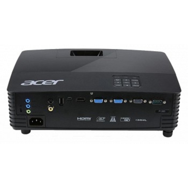 პროექტორი  Acer P1285-XGA ; Projector, 3D Capability;Video Compatibility :EDTV,HDTV,NTSC,PAL,SDTV,SECAM; Normal Mode Lamp Life 6000 Hour, Economy Mode Lamp Life: 4000 Hour; Vertical Sync 120HZ -Horizontal Sync 100 kHz; Colour Support 1.07 Billion Colors (30-bit); Maximum Resolution 1920 x 1200; Native Resolution : 1024 x 768; 20,000:1; 4:3 (Native), 16:9 (Compatible); 3200 lm; HDMI/USB/S-Video /Composite Video/2-VGA In/VGA Out/Audio Line In,Audio Line Out; Black.