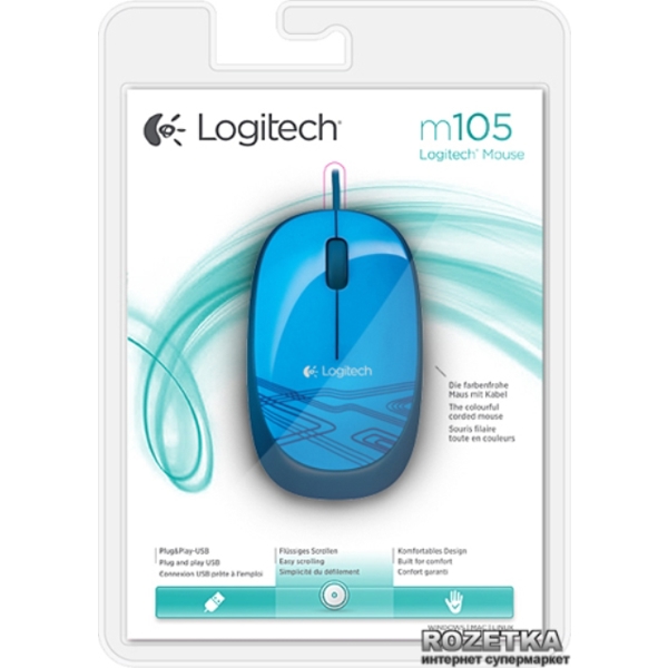 მაუსი  LOGITECH M105 USB MOUSE BLUE 910-003105