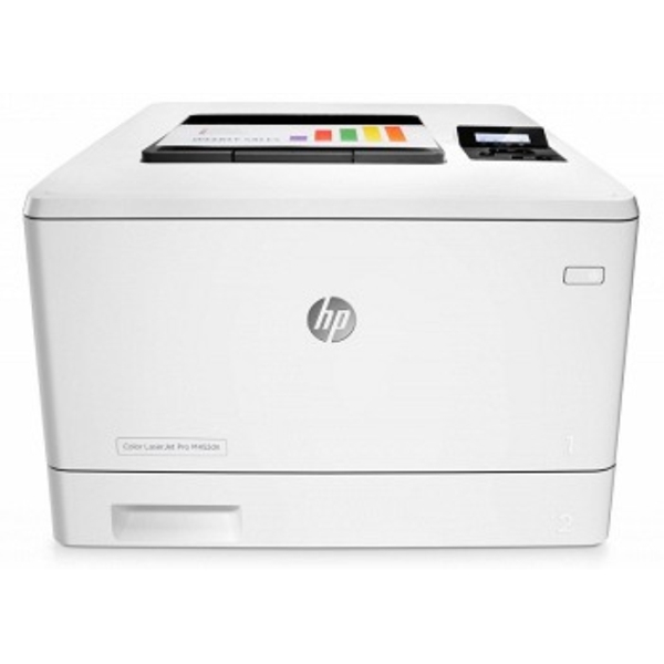პრინტერი HP Color LaserJet Pro M452dn (Functions: Print; format: A4; 600x600 dpi; Monthly Duty Cicle: Up to 50000 pages; 27ppm (black), 27ppm (color); Duplex; Memory: 256MB; CPU Speed: 1200MHz; 2-line backlit LCD graphic display; Connectivity: USB 2.0, Lan; 250-sheet input Tray; Cartridge: HP 410A: CF410A (Black), CF411A (Cyan), CF412A (Magenta), CF413A (Yellow))