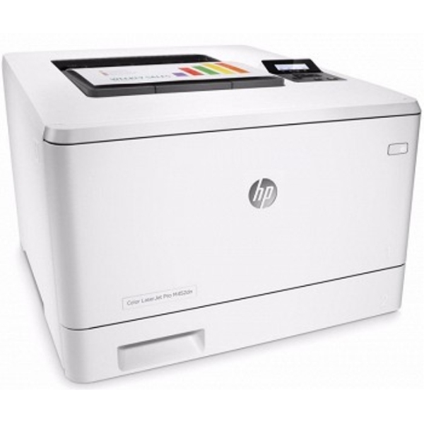 პრინტერი HP Color LaserJet Pro M452dn (Functions: Print; format: A4; 600x600 dpi; Monthly Duty Cicle: Up to 50000 pages; 27ppm (black), 27ppm (color); Duplex; Memory: 256MB; CPU Speed: 1200MHz; 2-line backlit LCD graphic display; Connectivity: USB 2.0, Lan; 250-sheet input Tray; Cartridge: HP 410A: CF410A (Black), CF411A (Cyan), CF412A (Magenta), CF413A (Yellow))