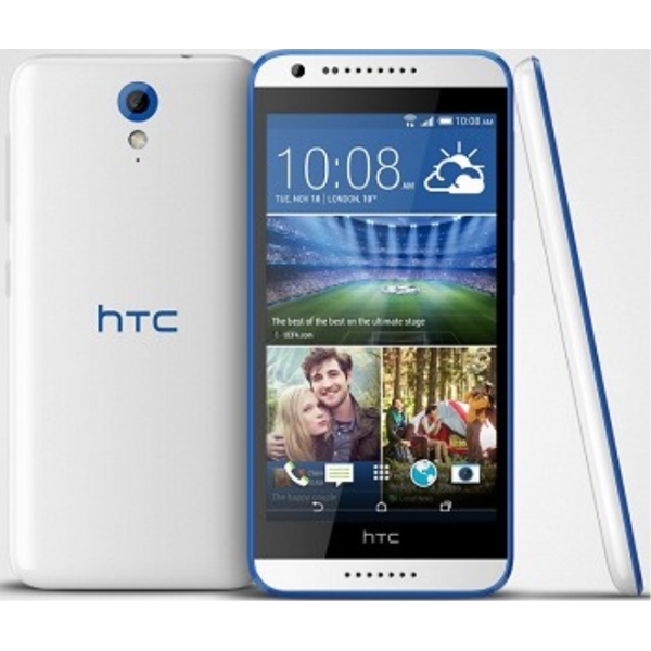 მობილური  HTC  Desire 620G dual sim EEA Gloss White/Blue Trim 5" HD720, 150.1x72.7x9.6mm, 720x1280, 8GB, 1GB, Octacore 1.7GHz, Wi-Fi 802.11 b/g/n (2.4GHz), Bluetooth - 4.0, 8MP AF, 2100mAh, Dual Standby, Micro SD Card Slot upto 32GB