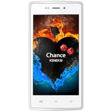 მობილური  KENEKSI  Chance White, 4.5'' 854x480, 1.3GHz, 4 Core, 512MB RAM, 4GB, up to 32GB flash, 8Mpix/2Mpix, 2 Sim, 2G, 3G, BT, Wi-Fi, GPS, 1800mAh, Android 4.4, 152g, 136.4x67.4x9.6