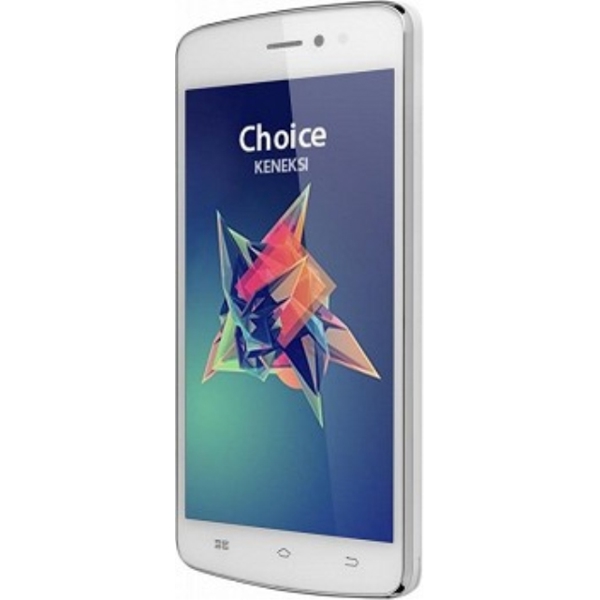 მობილური  KENEKSI  Choice White, 5'' 854x480, 1.3GHz, 4 Core, 512MB RAM, 4GB, up to 32GB flash, 8Mpix/2Mpix, 2 Sim, 2G, 3G, BT, Wi-Fi, GPS, 2200mAh, Android 4.4, 148g, 145x72x9.7