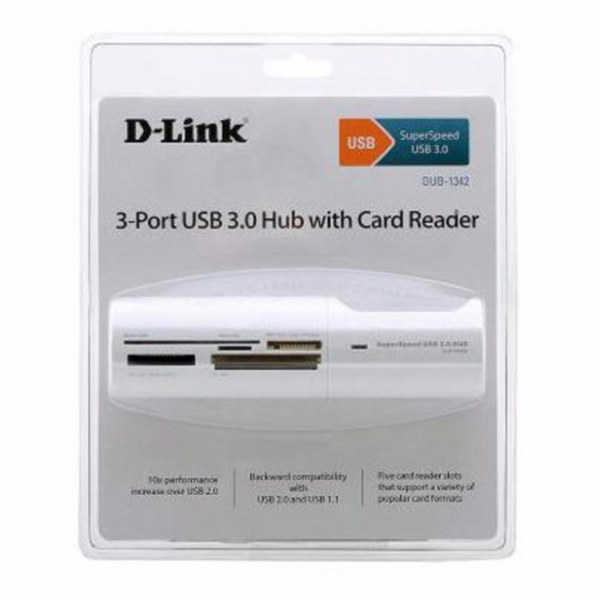 USB ჰაბი  DUB-1342/A1A  3-Port USB 3.0 Hub with Card Reader