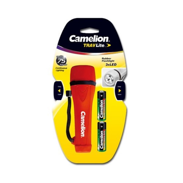 ფანარი  Camelion  2xAA, 3 LED rubber flashlight