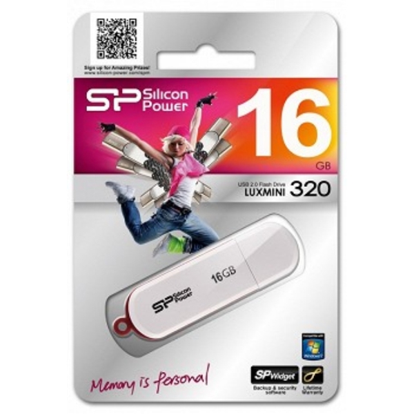 USB ფლეშ მეხსიერება SILICON POWER LUX MINI 320 16 GB WHITE (SP016GBUF2320V1W )     