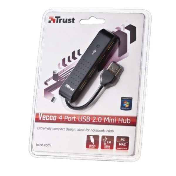 USB ჰაბი TRUST Vecco 4 Port USB 2.0 Mini Hub - Black