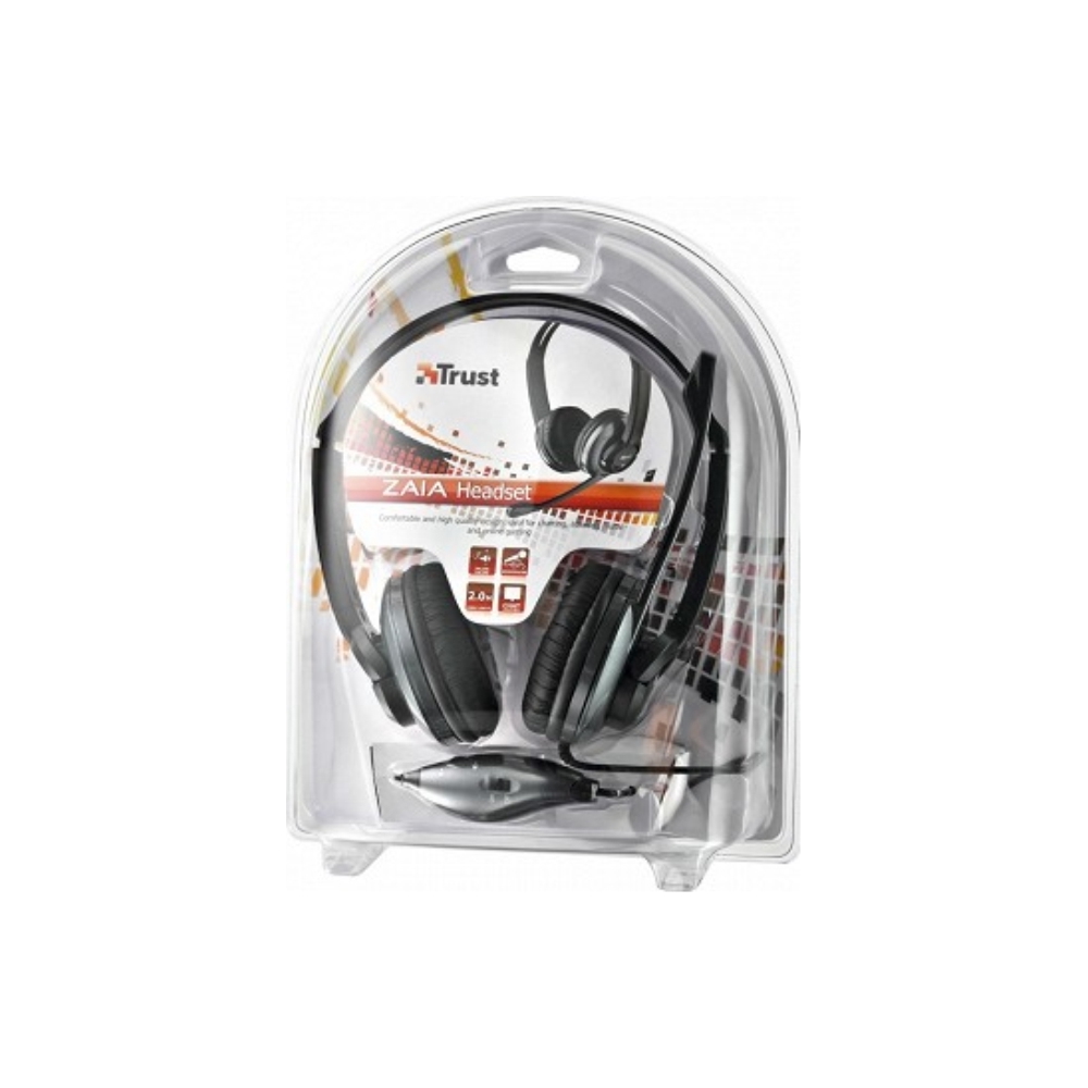 ყურსასმენი  TRUST Headset HS-2800 (ZAIA) - High quality stereo headset with big soft ear pads and adjustable microphone, Inline remote control with volume control and microphone on/off switch