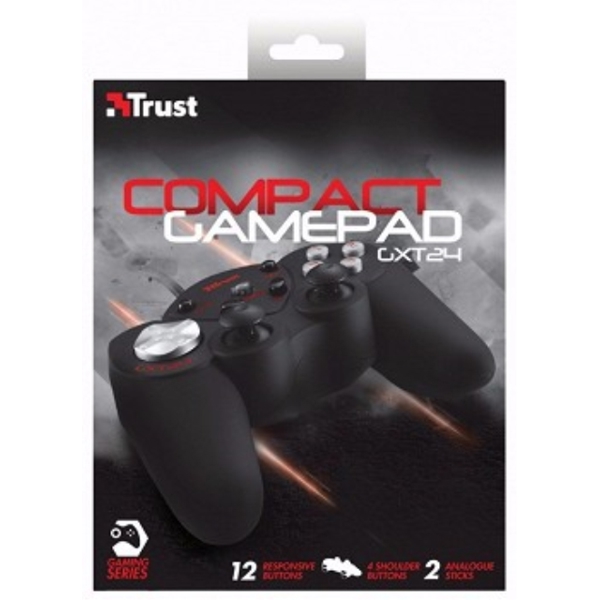 გეიმპედი  TRUST GXT 24 Compact Gamepad,Compact PC gamepad with 2 analogue joysticks, 8-way D-pad, 4 shoulder buttons and a total of 12 programmable action buttons