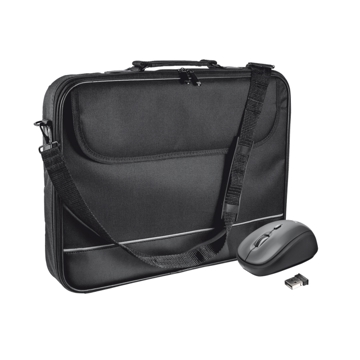 ნოუთბუქის ჩანთა & მაუსი  TRUST CARRY BAG FOR 15-16” LAPTOPS WITH WIRELESS MOUSE - BLACK, Padded notebook compartment (392x272 mm),Adjustable shoulder strap,Speed select button (800/1600 DPI),Micro receiver; plug in once and never unplug agai