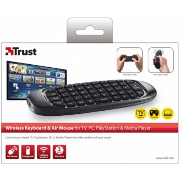 კლავიატურა  TRUST Compact Wireless Entertainment Keyboard & Air Mouse - Multimedia keyboard and Mouse to control your Smart TV, laptop, PlayStation or Xbox, easy cursor control by moving the keyboard in the air