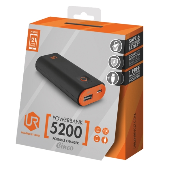 პორტატული დამტენი TRUST CINCO POWERBANK  5200 PORTABLE CHARGER - BLACK/ORANGE