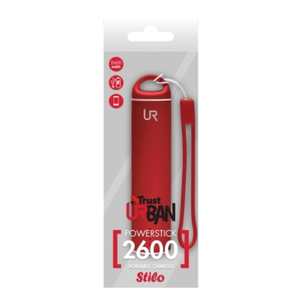 პორტატული დამტენი  TRUST STILO POWERSTICK PORTABLE CHARGER 2600 - RED