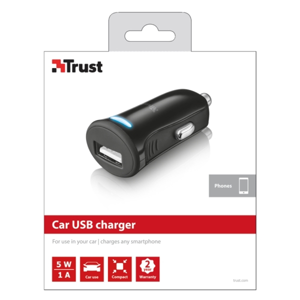 USB დამტენი  TRUST 5W CAR CHARGER - BLACK