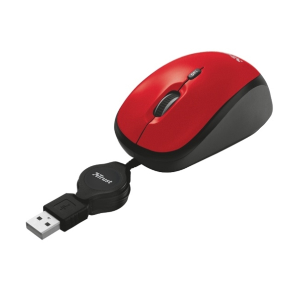 მაუსი   TRUST YVI RETRACTABLE  MOUSE RED