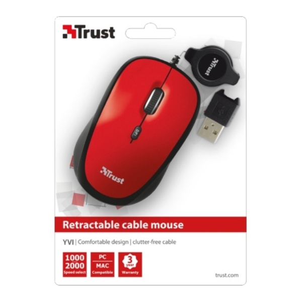 მაუსი   TRUST YVI RETRACTABLE  MOUSE RED