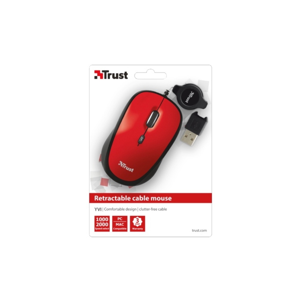 მაუსი   TRUST YVI RETRACTABLE  MOUSE RED