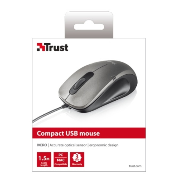 მაუსი  TRUST Compact optical mouse with 3 buttons,1000 dpi,Cable length 1.5m.