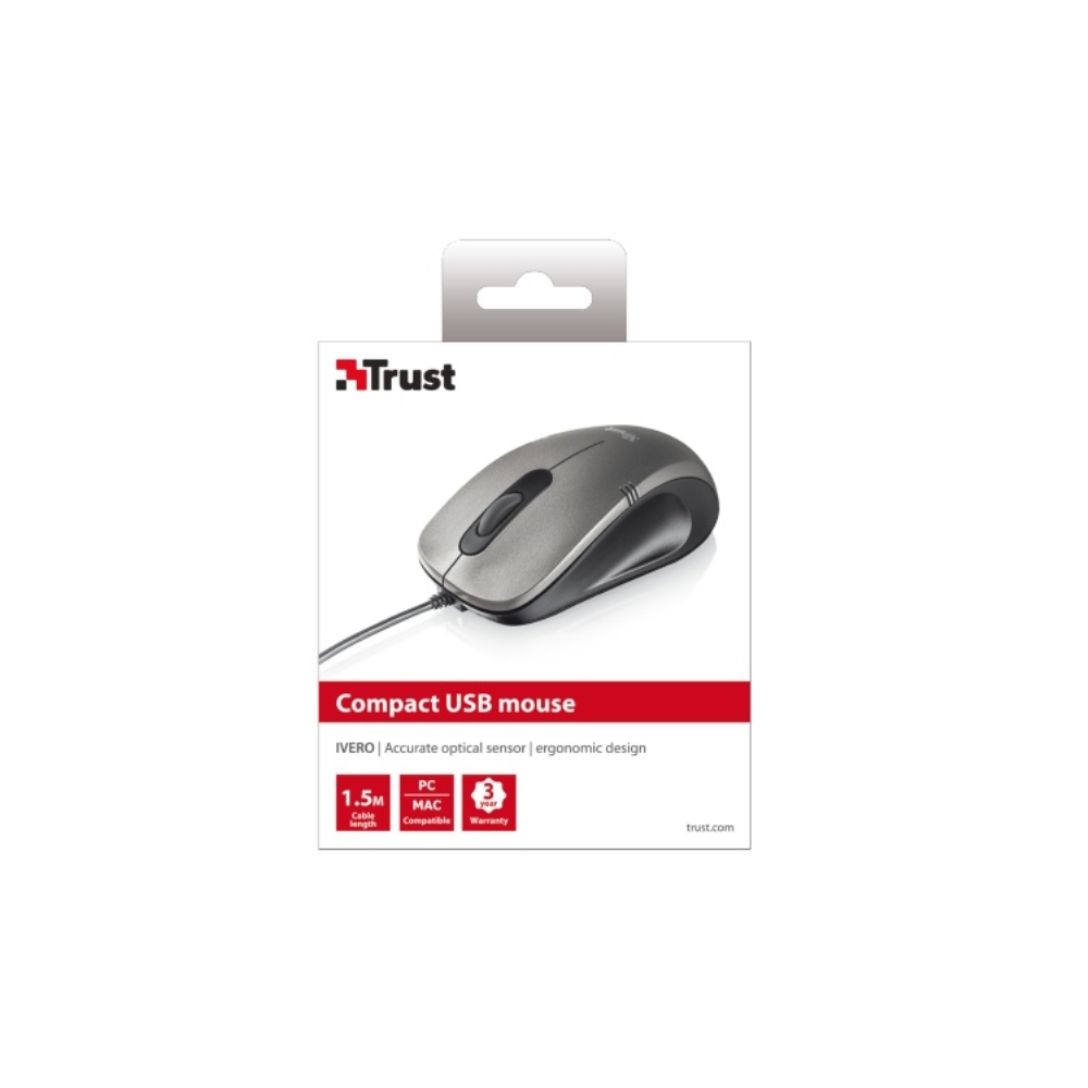 მაუსი  TRUST Compact optical mouse with 3 buttons,1000 dpi,Cable length 1.5m.