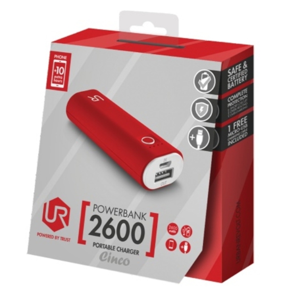 პორტატული დამტენი  TRUST POWERBANK 2600 RED/WHT