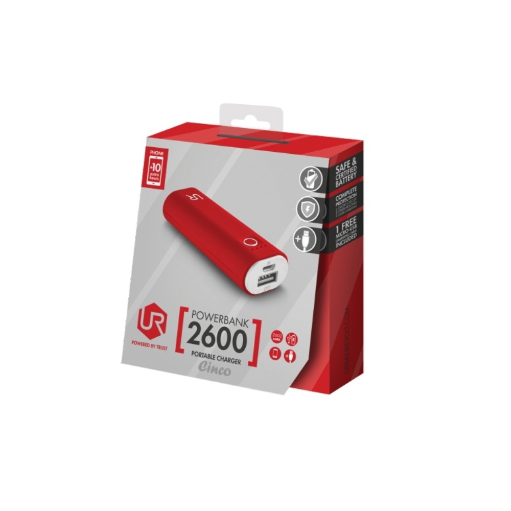 პორტატული დამტენი  TRUST POWERBANK 2600 RED/WHT