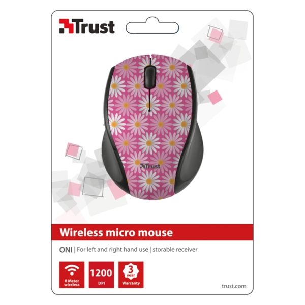 მაუსი TRUST ONI WIRELESS MICRO MOUSE - PINK FLOWER