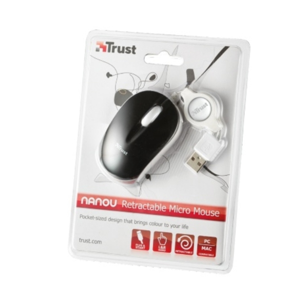 მაუსი  TRUST NANOU RETRACTABLE MICRO MOUSE - BLACK