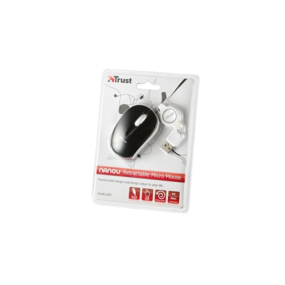 მაუსი  TRUST NANOU RETRACTABLE MICRO MOUSE - BLACK