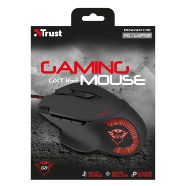 მაუსი  TRUST GXT 162 OPTICAL GAMING MOUSE High precision 4000 DPI optical sensor 9 Programmable buttons Adjustable LED illumination 1.7m Braided cable