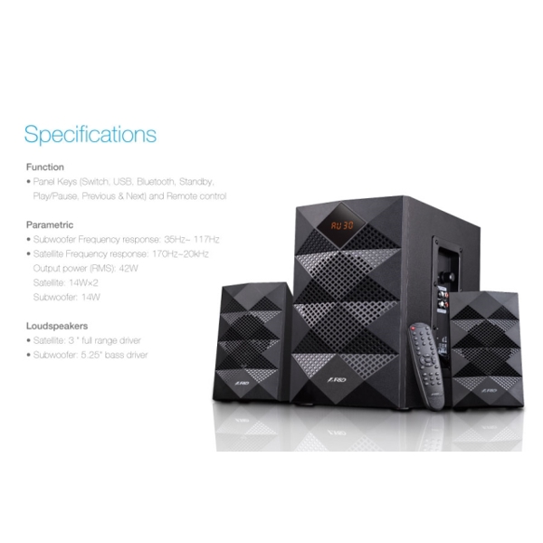 დინამიკი  Fenda F&D Speakers 2.1 Bluetooth - A180X - 42W RMS - USB MP3/FM/Remote