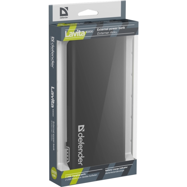 დამატებითი კვების წყარო Power bank Defender Lavita 10000 10000 mAh, 2USB, 2A+1A