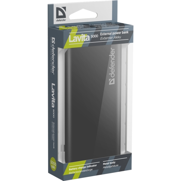 დამატებითი კვების წყარო Power bank Defender Lavita 5000 5000 mAh, 1 USB, 5V/1A