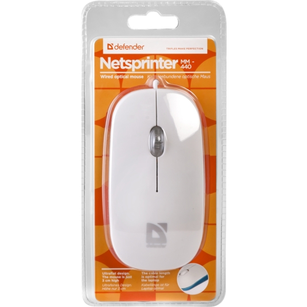 მაუსი Wired optical mouse Defender NetSprinter MM-440 white+blue,3 buttons,1000 dpi