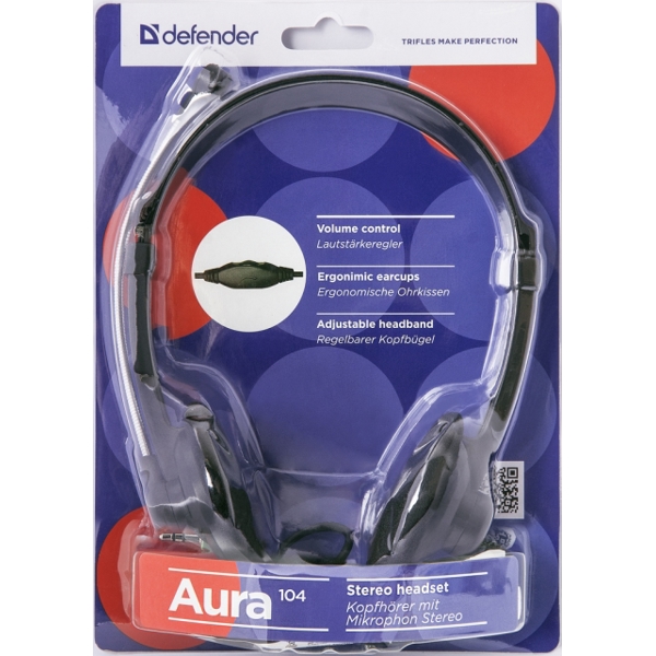 ყურთსასმენი მიკროფონით Headset for PC Defender Aura 104 black, cable 1,8 m