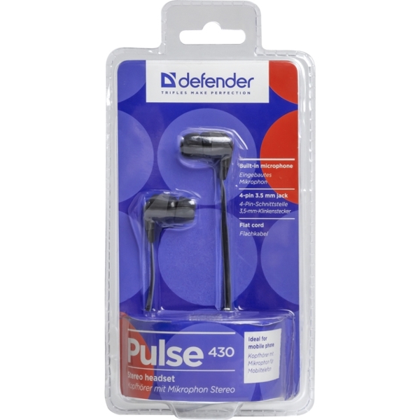 ყურთსასმენი მიკროფონით  Headset for mobile devices Defender Pulse 430 black + grey, in-ear