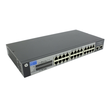 სვიჩი  HP 1410-24-2G Switch: 24 RJ-45 auto-sensing 10/100 ports(Type 10Base-T/100Base-TX), 2 autosensing 10/100/1000 ports,rack mounting (hardware included), also wall, desktop, and undertable mounting